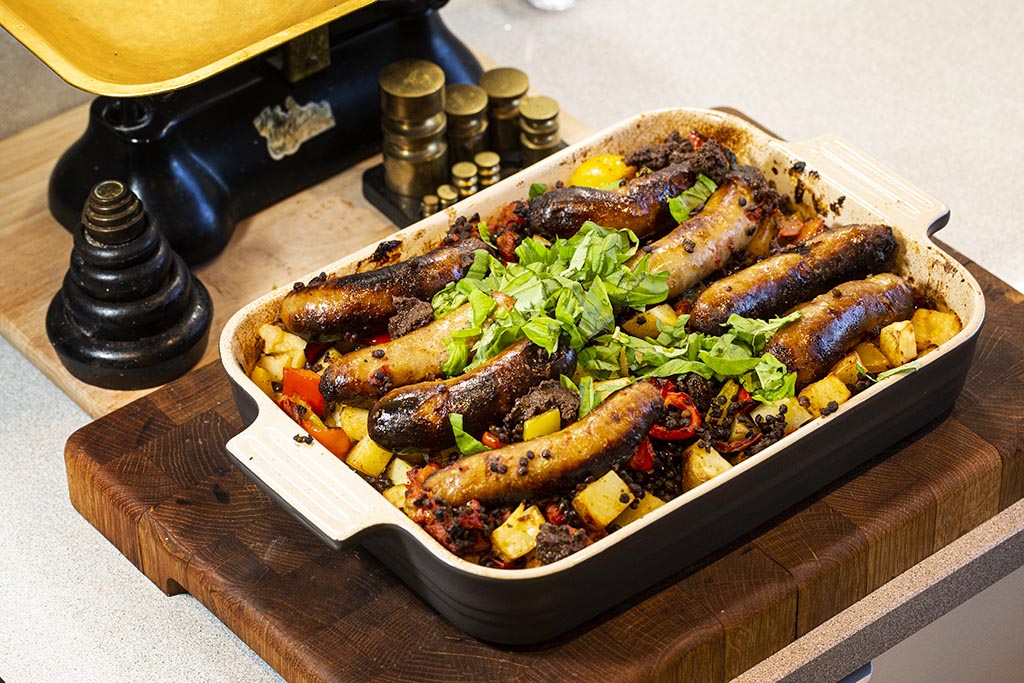 Caramelised Red Onion Sausage Tray Bake