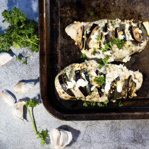 Gourmet Hasselback Chicken Breast with Feta, made from high welfare Chicken.